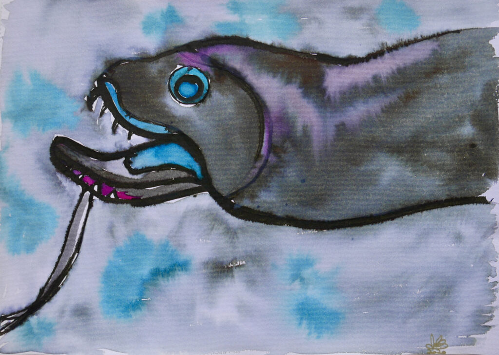 Painting of a black deep sea fish