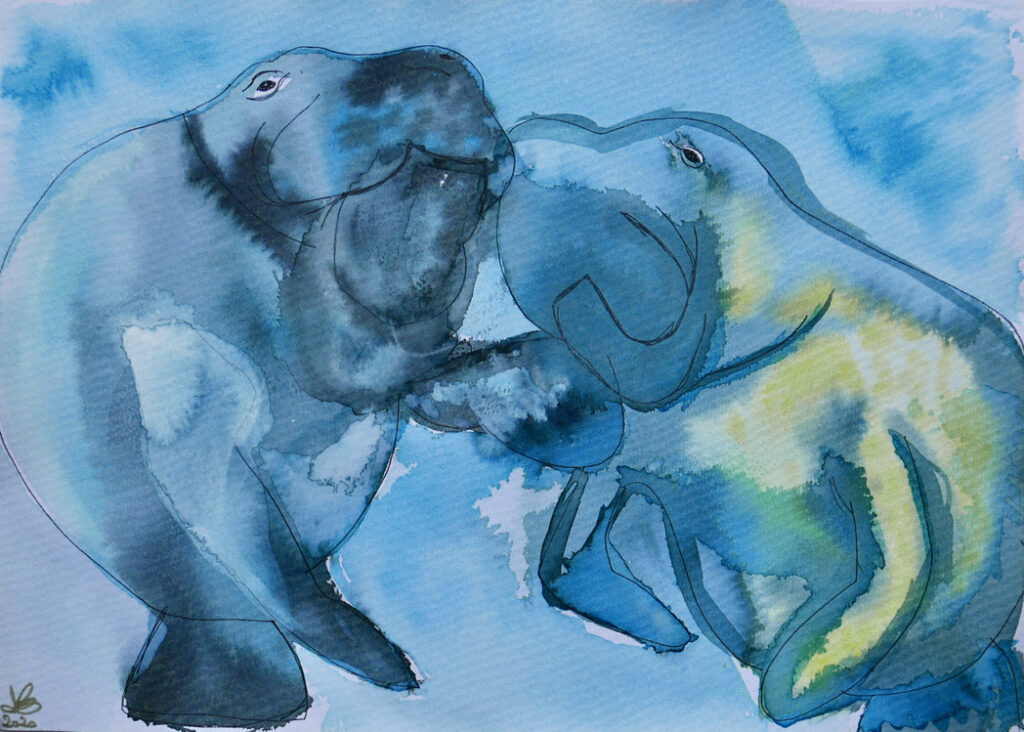 Painting of two manatees